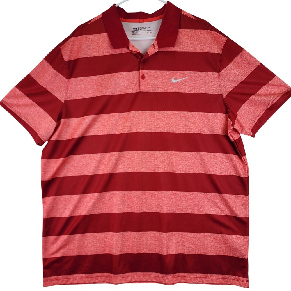 Nike Golf Mens Polo Shirt Red Stripe‎ Dri-FIT Standard Fit Size XXL